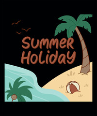 Naklejka premium Vintage Summer Vacation Poster with Beach and Palm Tree Illustration