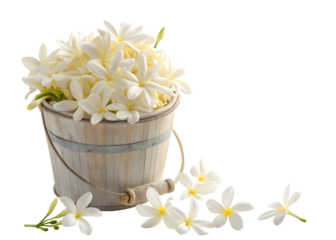 Bucket of Arabian jasmine on transparent background