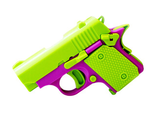 Bright green children's gun on a white background.