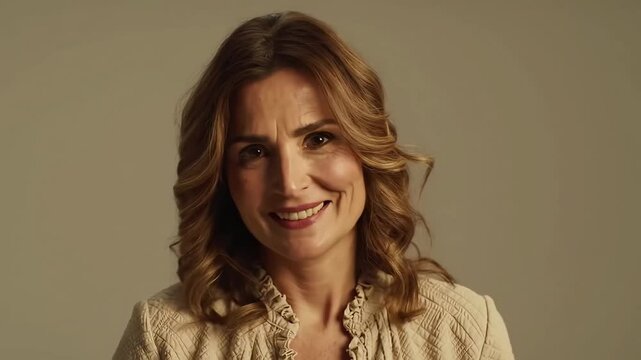 Elegant Italian Woman in Her 40s &ndash; Warm Portrait with Chestnut Waves & Minimal Makeup