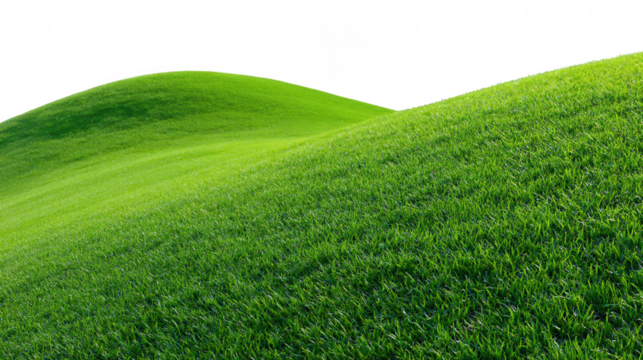 Two lush green grass hills isolated on transparent background