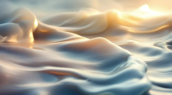  A mix of glowing fluid waves, gently ebbing and flowing with a soft light, leaving behind flowing trails of mist