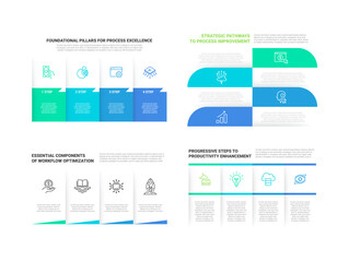 Productivity workflow optimization steps infographic banner design template set vector flat