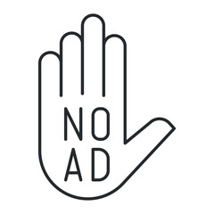 No ads sign open palm human hand minimalist line black icon vector illustration