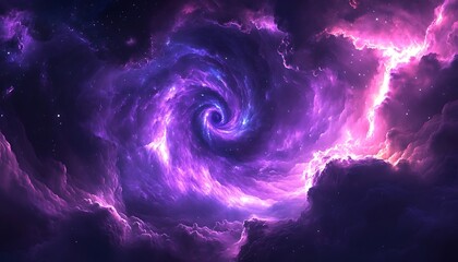 Ethereal purple nebula cosmic cloudscape with a swirling vortex in deep space, fantasy art