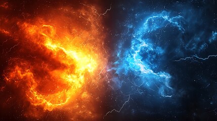 Fire and ice clash abstract background. Energy collision, elemental forces concept