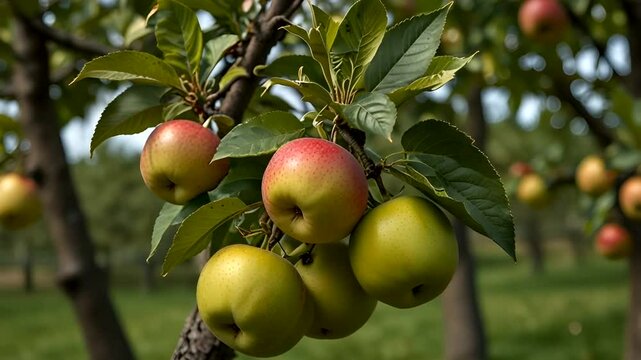 Apples Still Attached to the Tree in the Garden, apples ready to be picked