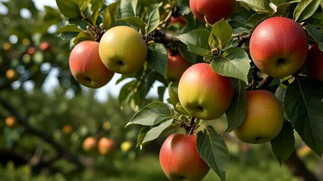 Apples Still Attached to the Tree in the Garden, apples ready to be picked