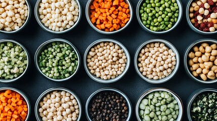 Fototapeta premium Variety of Pulses and Legumes in Bowls: A Colorful Culinary Ingredient Collection