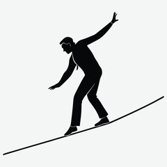 A circus performer balancing on a tightrope image silhouette design vector art and illustration	