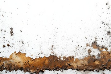  Rusty peeling paint on white wall surface, deep corrosion along lower edge, symbolizing decay, neglect, and structural deterioration
