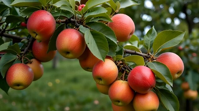 Apples Still Attached to the Tree in the Garden, apples ready to be picked