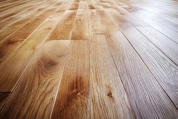  Close-up of wood flooring, smooth polished planks with light tone, natural textures and subtle reflections across empty indoor space