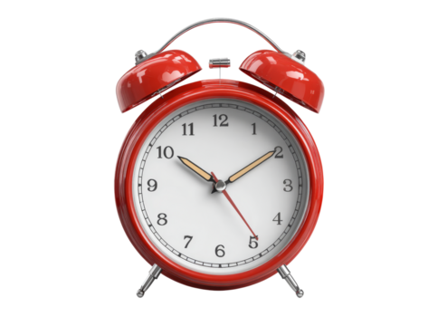 Classic red alarm clock time management punctuality, Isolated On Transparent Background