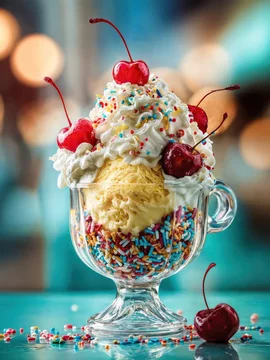 Colorful Ice Cream Treat on Retro Table Setting