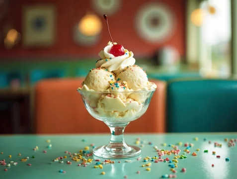 Vintage Dessert Glass with Ice Cream and Toppings