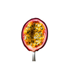Close-up of a Passion Fruit Half on a Spoon Against a Black Background