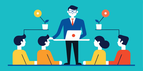 Businessman leading team meeting innovative ideas growth