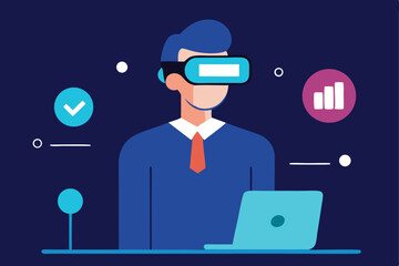 Businessman using vr headset for data analysis and virtual meetings