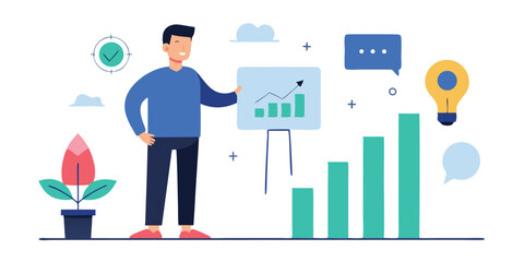 Man presenting business growth chart data analytics success