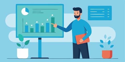 Man presenting business growth chart data analysis report