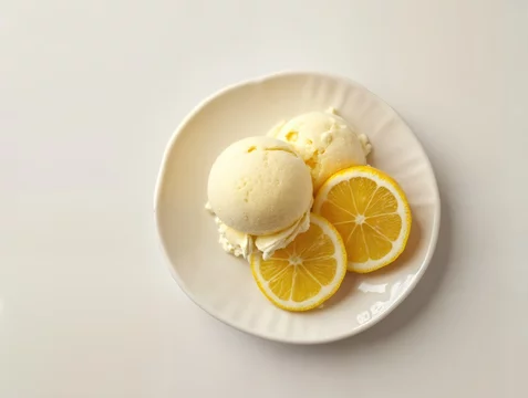 Lemon sorbet on white plate