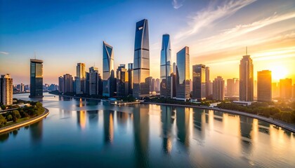 Fototapeta premium Sunrise Over Shanghai Skyline