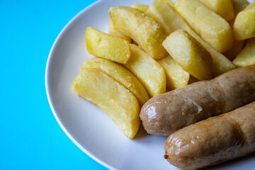 Two Pork Sausages With Chips Meal