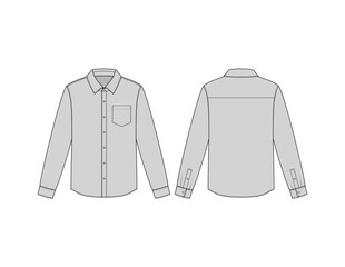 Mens Basic Long Sleeve Button Down Shirt Technical Flat Sketch for Fashion Design