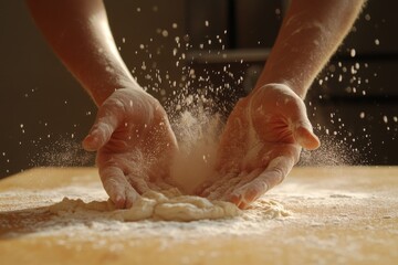 Fototapeta premium Hands Working with Dough Flour on a Table