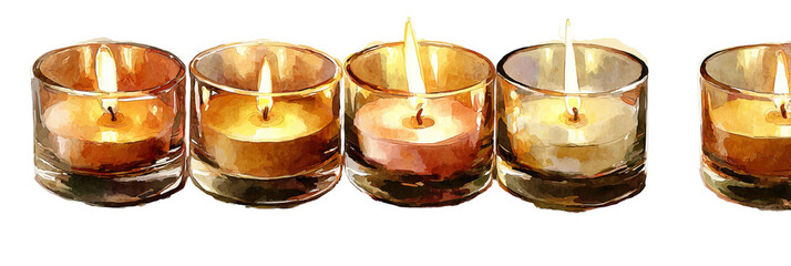 Soft Glowing Candles in Modern Glass Containers Three Pieces on Transparent Background

