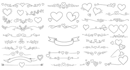 Minimalist Line Heart Icon Set – Hand Drawn Love Symbols Collection