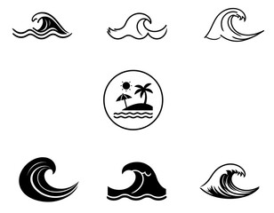 ocean beach waves sea logo design icons