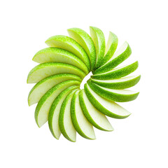 Green Apple Slices Arranged in a Circular Pattern on Black Background