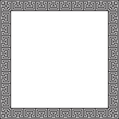 Vector black monochrome classic Greek square ornament. Rectangle of Ancient Greece and Roman Empire. Byzantine painting of walls, floors and ceilings. Decoration of European palaces.
