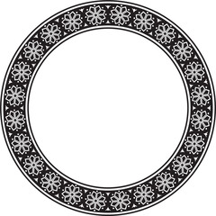 Vector round black monochrome ancient Russian ornament. Slavic border, frame. Circle, ring. Painting of the royal chambers.
