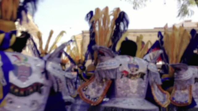 Blurred Dancers Marching and Performing During Virgen de Urkupina Festival in Quillacollo, Bolivia - 4K