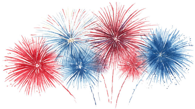 Festive fourth of july fireworks display isolated on a white background