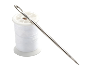 A needle and white thread on transparent background 