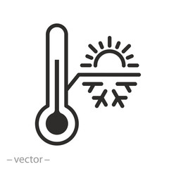 thermostat icon, hot and cold temperature, thermometer with sun and snowflake, thin line symbol on white background, vector illustration