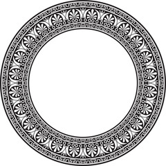 Vector black monochrome classic Greek round ornament. Circle of Ancient Greece and the Roman Empire. Byzantine painting of walls, floors and ceilings. Decoration of European palaces.
