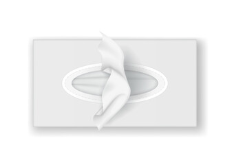 Illustration of a white tissue box top view. Features soft tissues emerging. Clean and minimal design. Ideal for hygiene products and healthcare themes.