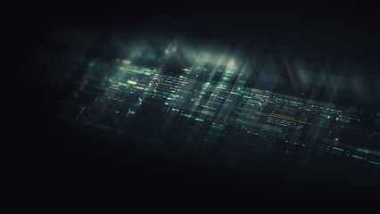 Futuristic network simulation blending AI, quantum physics, and deep learning, with a particle matrix analyzing data in a sleek, background animation display