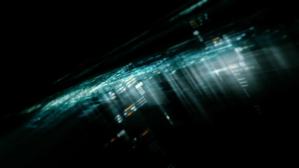 Futuristic network simulation blending AI, quantum physics, and deep learning, with a particle...