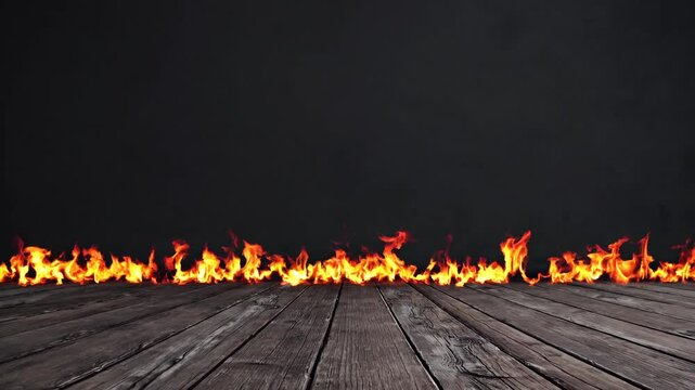 Seamless wooden floor line of fire animation with dark background for dramatic effect