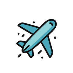 A light blue airplane in flight, symbolizing air travel, overseas trips, and international tourism.