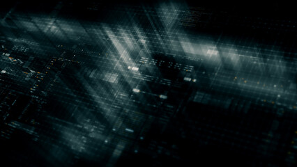 Futuristic network simulation blending AI, quantum physics, and deep learning, with a particle...