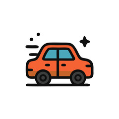An orange car icon symbolizing road trips, travel mobility, and overland transportation.