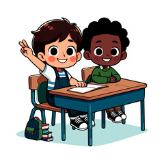 Adorable Diverse Students Learning Together in Classroom