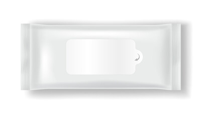 Realistic 3D rendering of white plastic packaging for wipes. The design features a clean look with a resealable lid. Ideal for hygiene or cosmetic products.